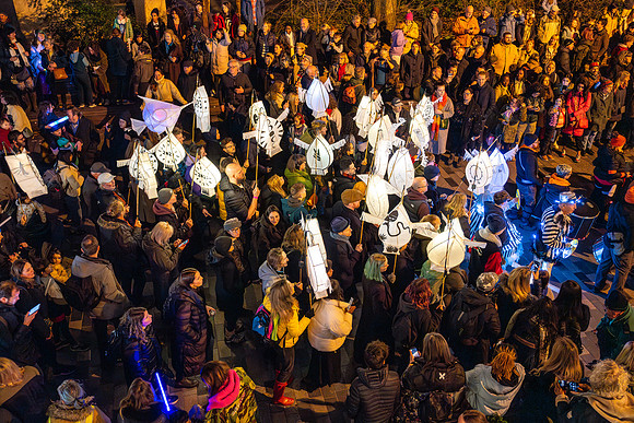 Burning the Clocks Parade, New Road, Brighton, East Sussex, UK.