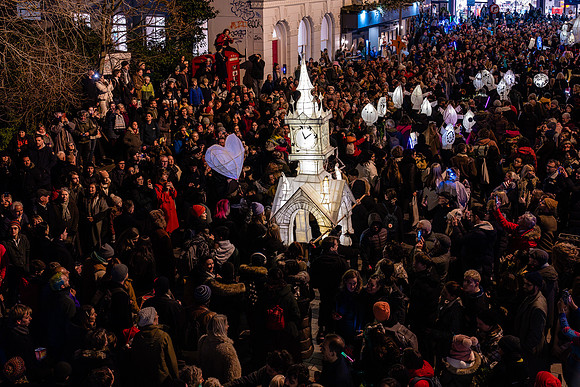 Burning the Clocks Parade, New Road, Brighton, East Sussex, UK.