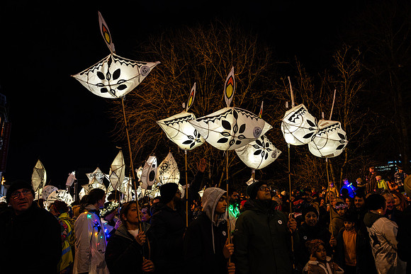Burning the Clocks Parade, New Road, Brighton, East Sussex, UK.