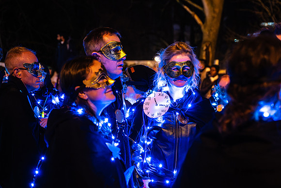 Burning the Clocks Parade, New Road, Brighton, East Sussex, UK.