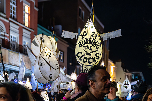 Burning the Clocks Parade, New Road, Brighton, East Sussex, UK.