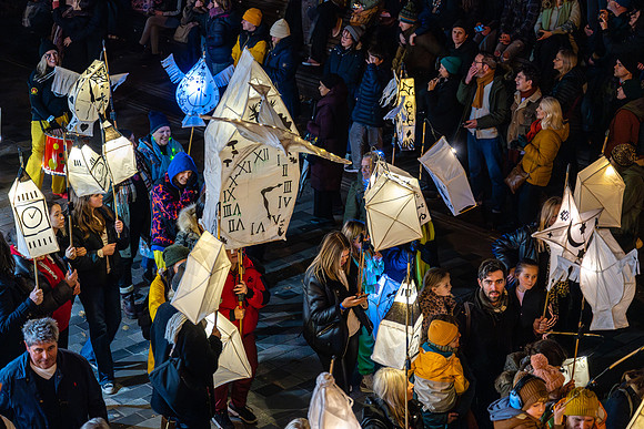 Burning the Clocks Parade, New Road, Brighton, East Sussex, UK.